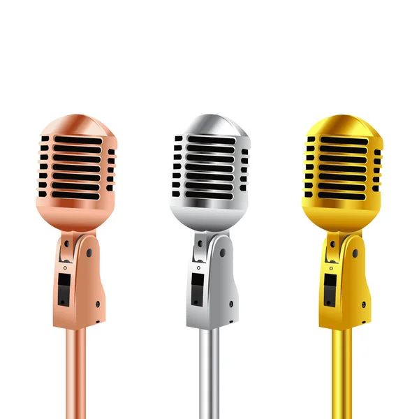 Micrófonos Retro Cobre Plata Oro Para Fiestas Karaoke — Vector de stock
