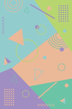 Arkaplanda soyut figürler olan bir poster. çok renkli bir stil. Vektör. Soyut geometrik şablon tasarımı ve arka plan. Modern tasarım, kapak, şablon, dekore edilmiş broşür ve broşür için kullan.