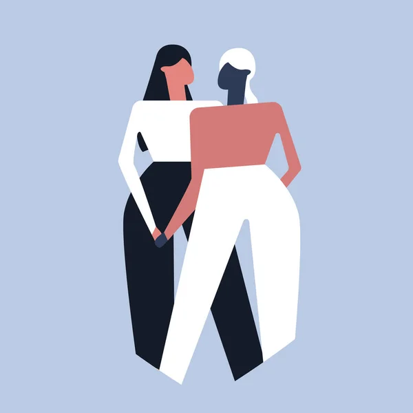 两个女人牵着手 抽象矢量平面插图 — 图库矢量图片