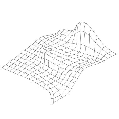 Bent grid in perspective. mesh with convex distortion (editable vector). curved mesh elements. spatial distortion. isomerism clipart