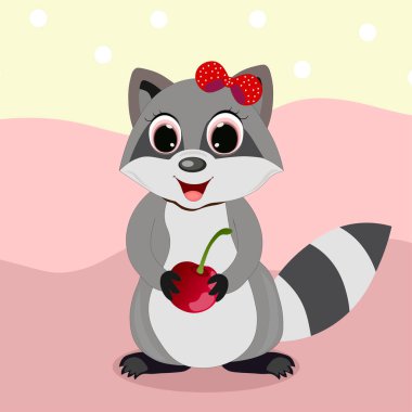 Tatlı kadın rakun hayvan çizgi filmi izole edilmiş ikon vektör çizimi