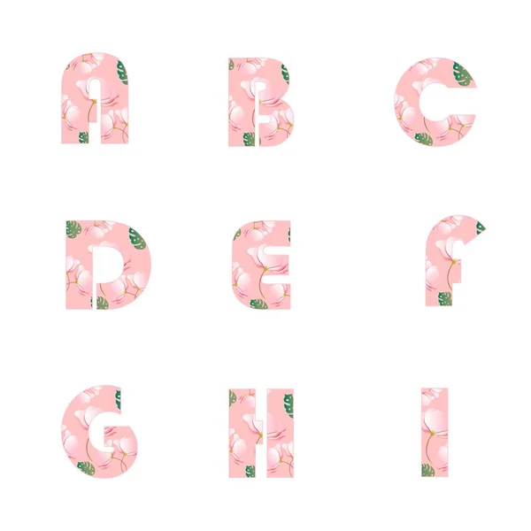 Fleurs Conception Police Style Lettres Alphabet Enfantin Illustration Vectorielle Illustration — Image vectorielle