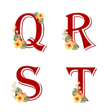  Çiçekli Alfabe, Beyaz Arkaplanda Ayrı Tutulan Yaz Harfleri. Çiçek Düğün Yazı Tipi İllüstrasyonu. Çocuk kıyafetleri için kullanılabilir. Yazdırma, yüzey tasarımı, moda giyimi