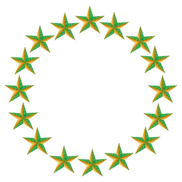 白色の背景に孤立した円の中に配置された星 トップ表示クローズアップゴールドスターレンダリング — ストックベクタ