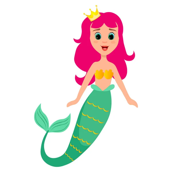 Cartoon Mermaid Character Pink Hair Shiny Tail Underwater Life Concept — Stock Vector