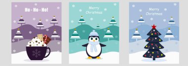 Kart hazır. Tebrik kartları, parti davetiyeleri, posterler, çıkartmalar, broşürler, kupürler, ikonlar için mükemmel. Vektör illüstrasyonu. Mutlu Noeller ve Mutlu Yıllar