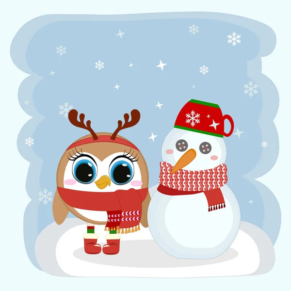 Lindo Pingüino Dibujos Animados Muñeco Nieve Perfecto Para Tarjetas Felicitación — Vector de stock