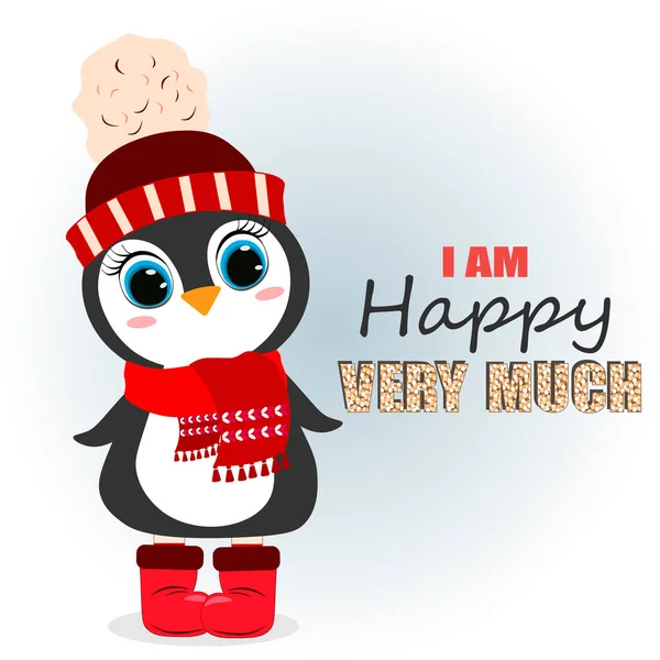 Cute Cartoon Penguin Lettering Happy Very Much Perfect Greeting Cards — Stock Vector