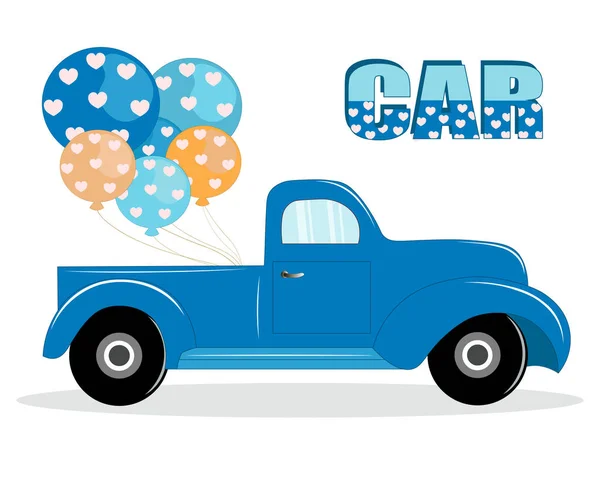 Illustration Vectorielle Une Camionnette Bleue Avec Ballons Une Voiture Lettres — Image vectorielle