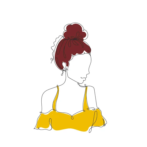 Bastante Una Chica Morena Dibujo Una Línea Línea Continua Dibujo — Vector de stock