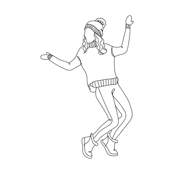 Taille Corps Pleine Longueur Femme Vêtements Hiver Dessin Une Ligne — Image vectorielle
