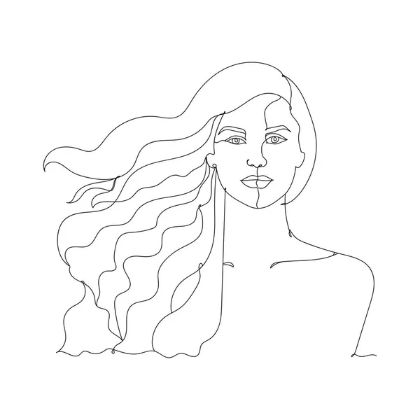 Женщина Длинными Волосами Одна Линия Рисунка Векторная Иллюстрация — стоковый вектор