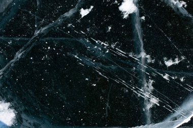 Duvar kâğıdı tasarımı için buz çatlaklarının yakın çekimi. Buzun Grunge dokusu. Kış manzarası. Doğa geçmişi. Mavi arkaplan. Donmuş su. Buz berrak yüzey