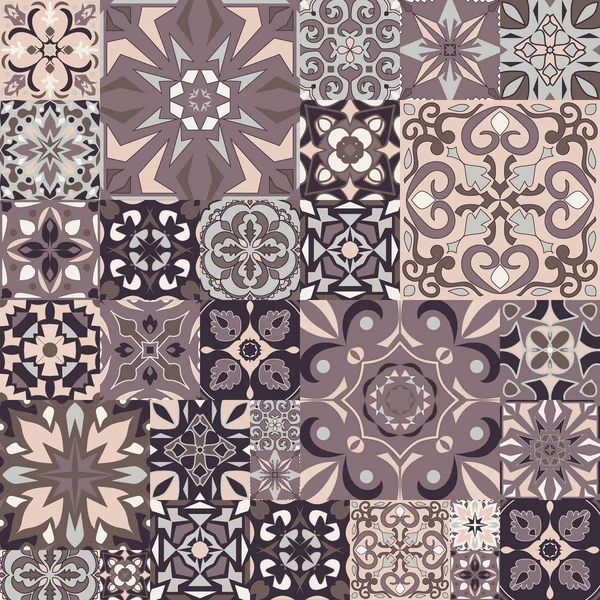 Vector Mosaic Patchwork Ornament Square Tiles Seamless Texture Portuguese Azulejos — Stock Vector