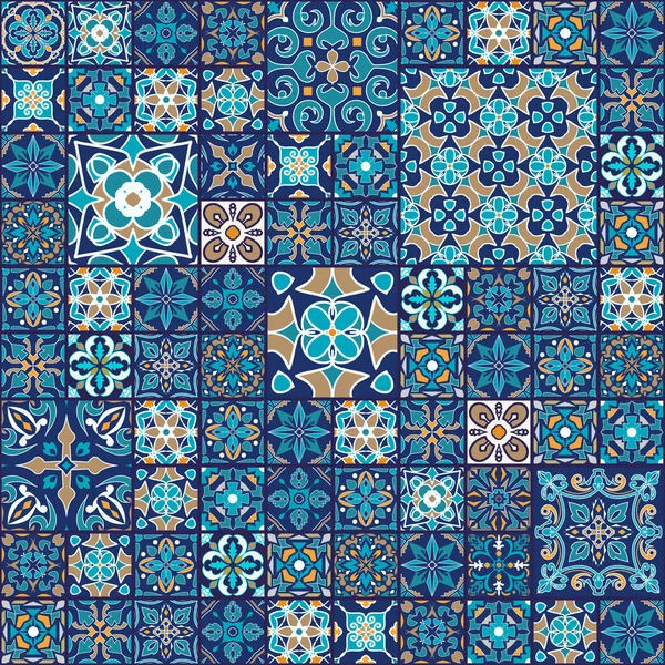 Vetor Mosaico Ornamento Patchwork Com Telhas Quadradas Textura Sem Costura —  Vetores de Stock