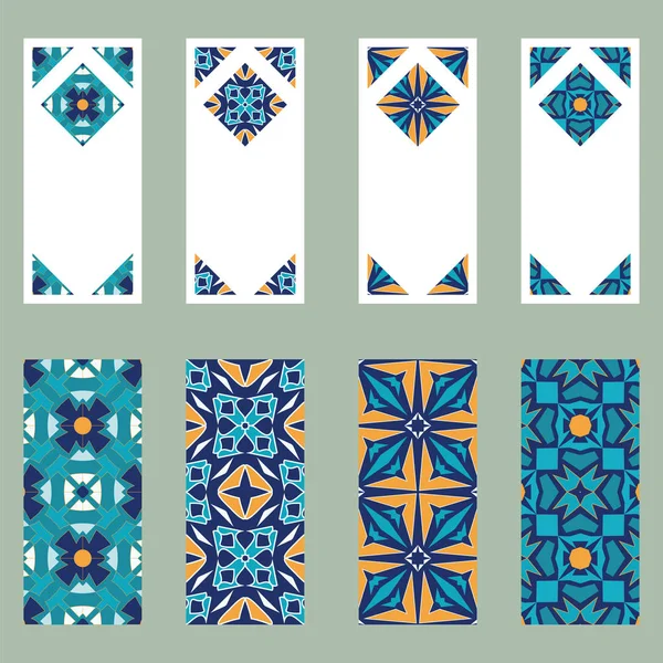 Векторный набор красочных вертикальных баннеров для бизнеса и приглашения. Португальский, Azulejo, марокканский; арабский; азиатские украшения — стоковый вектор