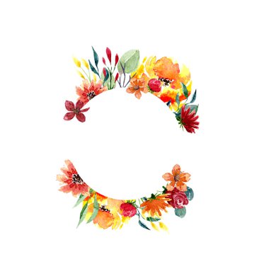 Suluboya çerçeve çiçek. Arka plan taze yeşillik, parlak çiçek ve tex için yer