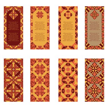 İş ve davet için renkli dikey afiş vektör ayarlayın. Portekizce, Azulejo, Fas; Arapça; Asya süsler