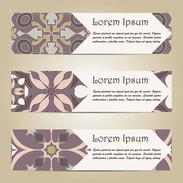 Vektor-Set von bunten horizontalen Bannern für Unternehmen und Einladungen. Portugiesisch, Azulejo, Marokko; Arabisch; Asiatische Ornamente — Stockvektor