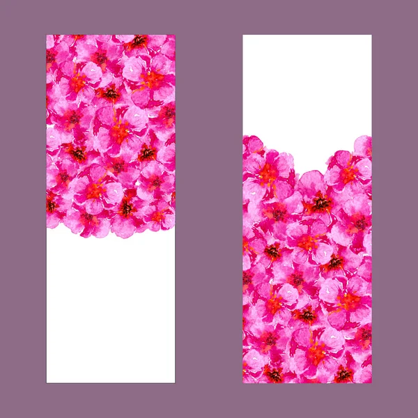 Zestaw dwóch pionowych banerów z akwarelą różowy kwiat i miejsce na tekst. Szablony z kwiatowymi różami — Zdjęcie stockowe