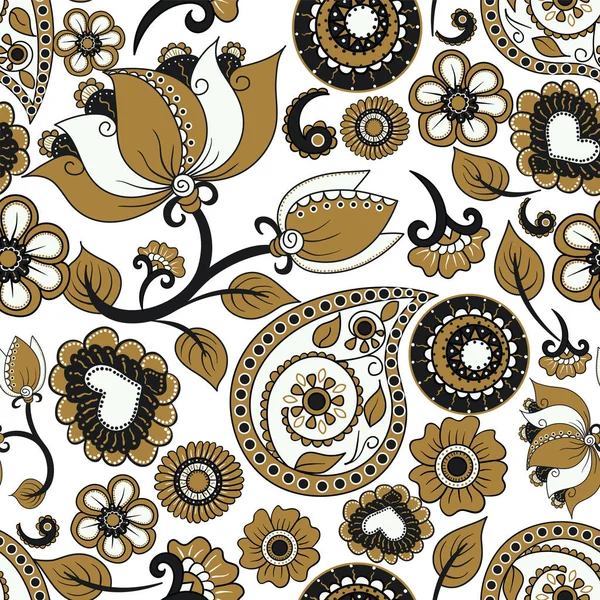 Vector seamless texture. Ethnic indian kalamkari ornament. Floral paisley decorative pattern — Stock Vector