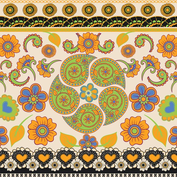 Vektorhintergrund mit ethnischen indischen Kalamkari-Ornamenten. Blüten — kostenloses Stockfoto