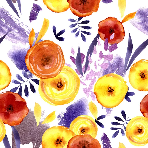 Nahtlose Textur aus abstrakten Blumen und Blättern in Aquarell. brig — kostenloses Stockfoto