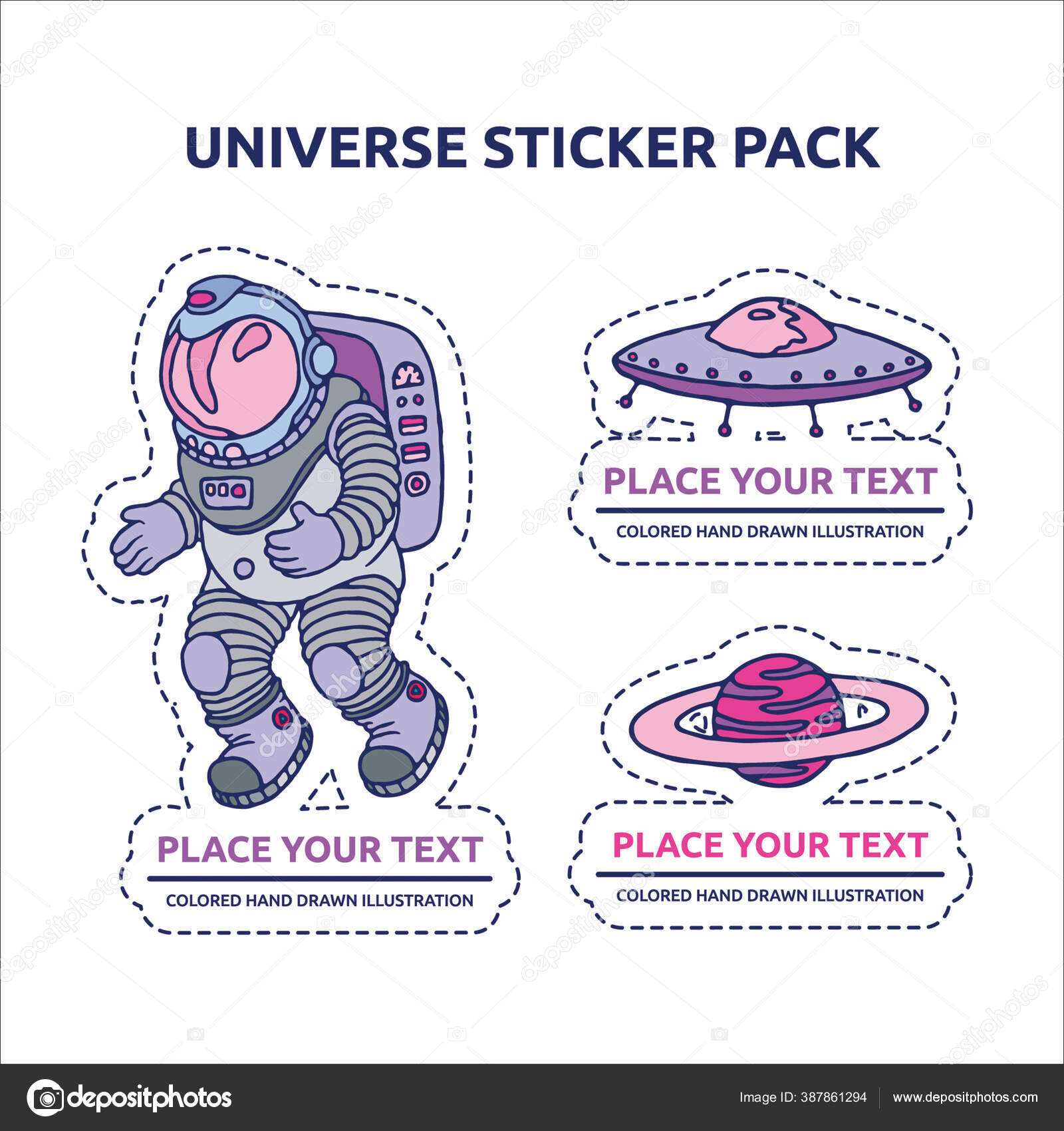 Paket Stiker Dengan Ungu Dan Biru Astronot