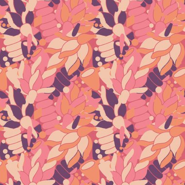 Çiçekli ve geometrik elementli modern renksiz pastel desenler. Mor, turuncu, pembe ve bej renkler