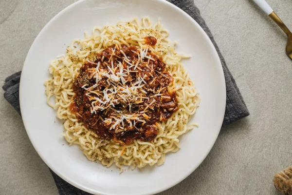 Spaghetti Makaron Boloński Włoski Ser Spożywczy — Zdjęcie stockowe