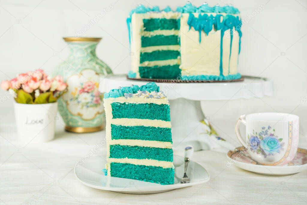 Blue Birthday Cake slice