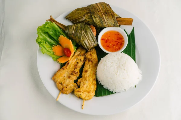 Thailand Gegrilde Kip Rijst Schotel Aziatische Keuken — Stockfoto
