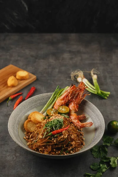 Gebratene Sago Nudeln Mit Garnelen Indonesische Küche — Stockfoto