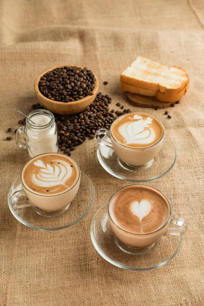 Kávové Latté Toast Snídaně — Stock fotografie
