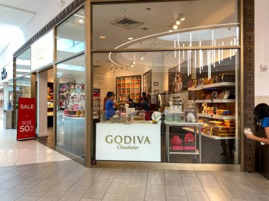 Orlando, FL / USA-1 / 17 / 20: Florida AVM 'deki bir Godiva perakende mağazasının dış görünüşü Orlando, Florida' daki bir kapalı alışveriş merkezi.