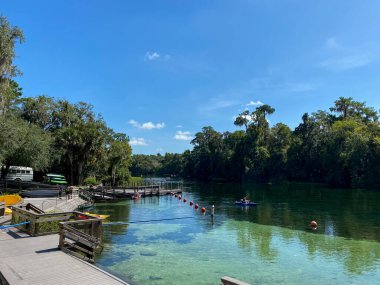 Dunnellon, FL / USA - 9 / 2 / 20: Dunnellon, Florida 'daki KP Hole County parkı yakınlarındaki Gökkuşağı Nehri.