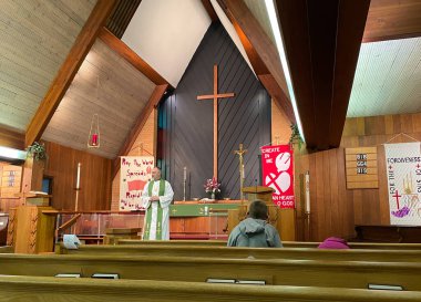 Springfield, IL / USA-10 / 3 / 20: Papazların (bakanların) hizmet verdiği küçük bir kilise.