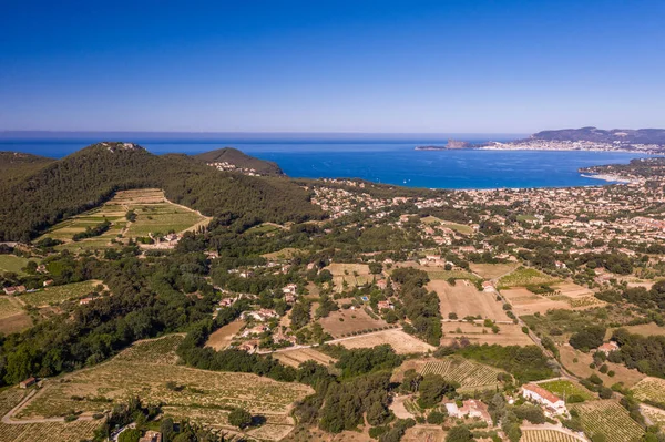 Campos Vista Para Céu Aldeia Mar Saint Cyr Sur Mer — Fotografia de Stock