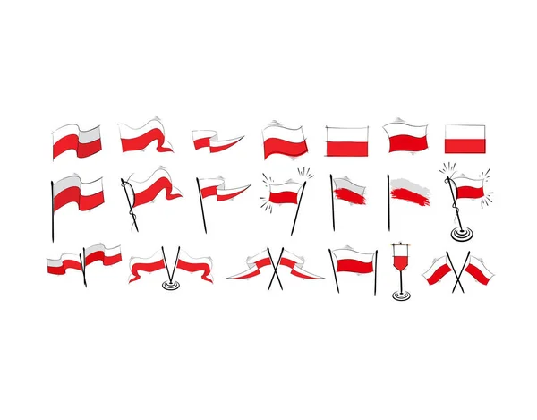 Définir Drapeau Pologne Sur Fond Blanc Dans Illustration Vectorielle — Image vectorielle