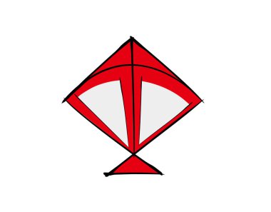 Vektör illüstrasyonunda beyaz arkaplanda kırmızı ve beyaz uçurtma