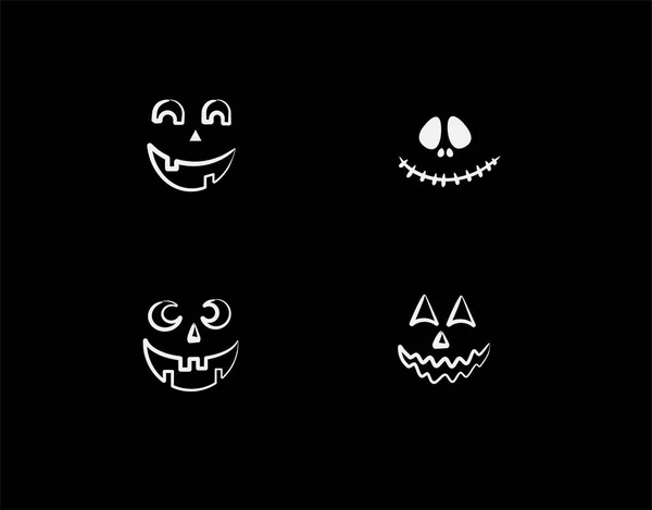 Set Gezicht Halloween Karakter Zwarte Achtergrond Vector Illustratie — Stockvector