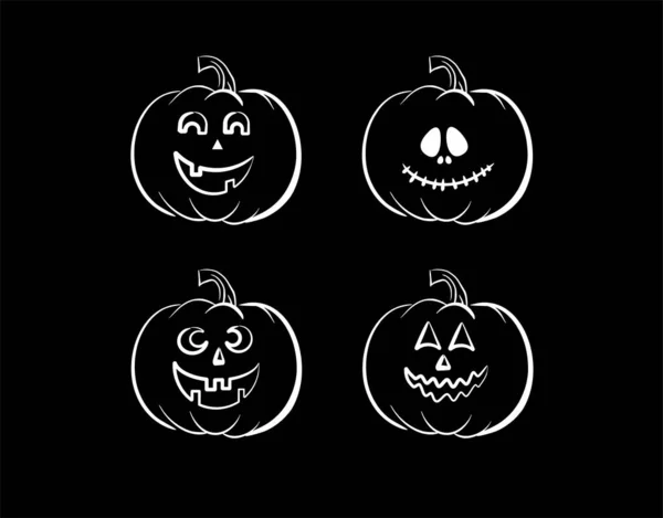 Citrouille Halloween Icône Personnage Sur Fond Noir Dans Illustration Vectorielle — Image vectorielle