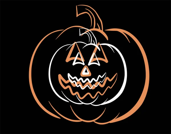 Citrouille Spooky Halloween Sur Fond Noir Dans Illustration Vectorielle — Image vectorielle