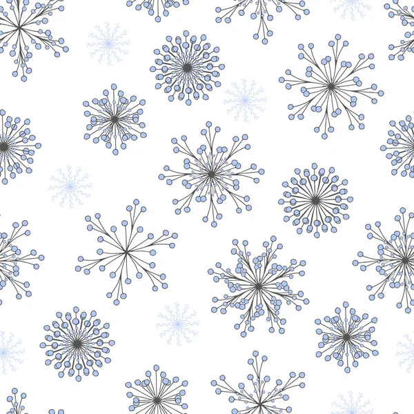 Schönes Vektornahtloses Muster Mit Handgezeichneten Schneeflocken Auf Weißem Hintergrund Charmantes — Stockvektor