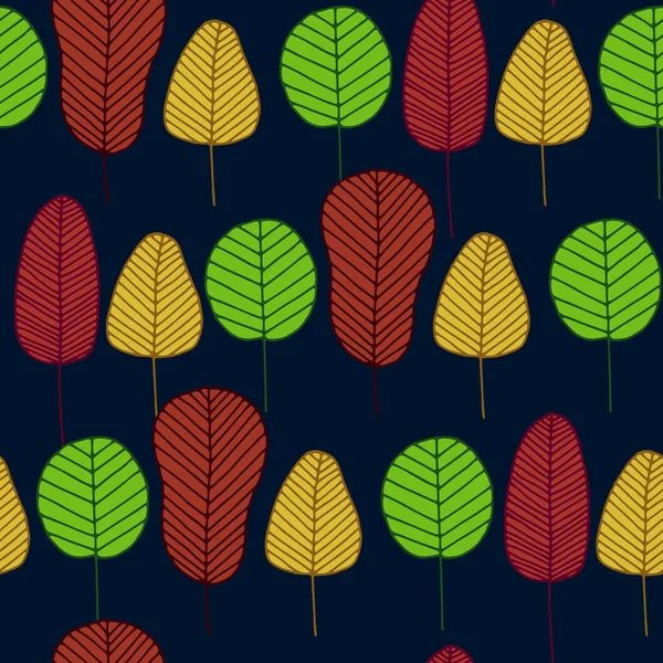 Modèle Vectoriel Doodle Sans Couture Avec Des Feuilles Automne Colorées — Image vectorielle