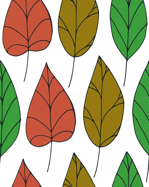 Vector Doodle Patrón Sin Costuras Con Hojas Otoño Colores Sobre — Vector de stock