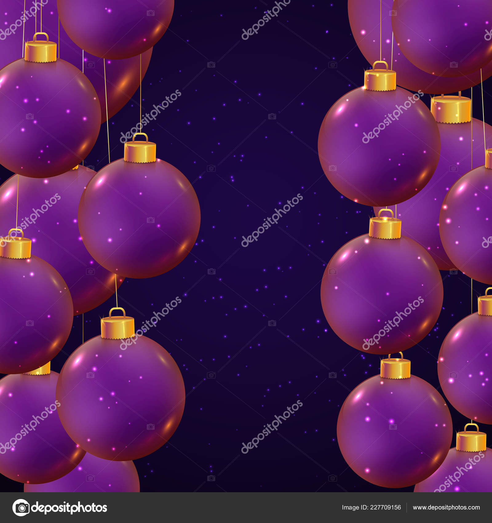 Boules Noël Vecteur Réaliste Couleur Violette Sur Fond Bleu