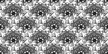Soyut sorunsuz vektör dantel modeli. Siyah ve beyaz duvar kağıdı ile yaratıcı mandalalar yinelenen. Soyut çiçek teraziler ile güzel arka plan.