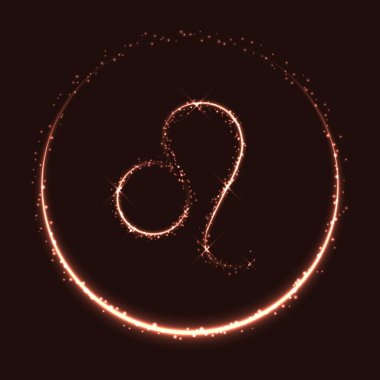 Leo astrolojik sembolüdür. Soyut vektör parlak Batı zodyak Astroloji işareti ve hilal ay koyu kırmızı zemin üzerine.