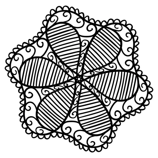 Beyaz arka plan üzerinde izole güzel soyut siyah mandala. Sayfaları ve kitap boyama için vektör sanatsal çiçek süsleme. Yaratıcı tek renkli kına dövme tasarım.